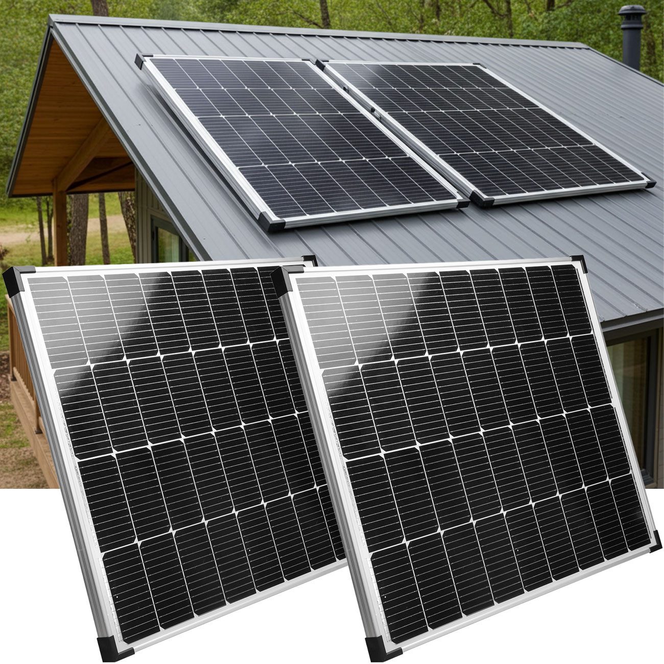 Casativo Solarmodul Monokristallines Solarpanel 110W Solarmodul 12V/24V Wohnmobil IP65, (2-St., 1er-Set & 2er-Set), 110W-Solarmodul Monokristallin IP65 wetterfest robuster Metallrahmen
