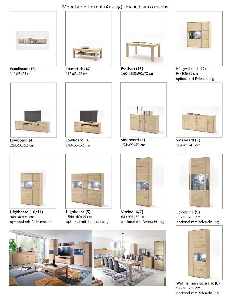 vormontiert cm Vitrine aus Eiche Massivholz expendio bianco 94x206x39 8 Torrent