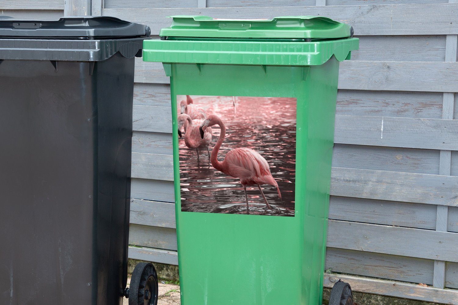 Mülleimer-aufkleber, steht Mülltonne, Wasser Container, Flamingos von MuchoWow im Gruppe Abfalbehälter Sticker, Wandsticker Eine St), (1