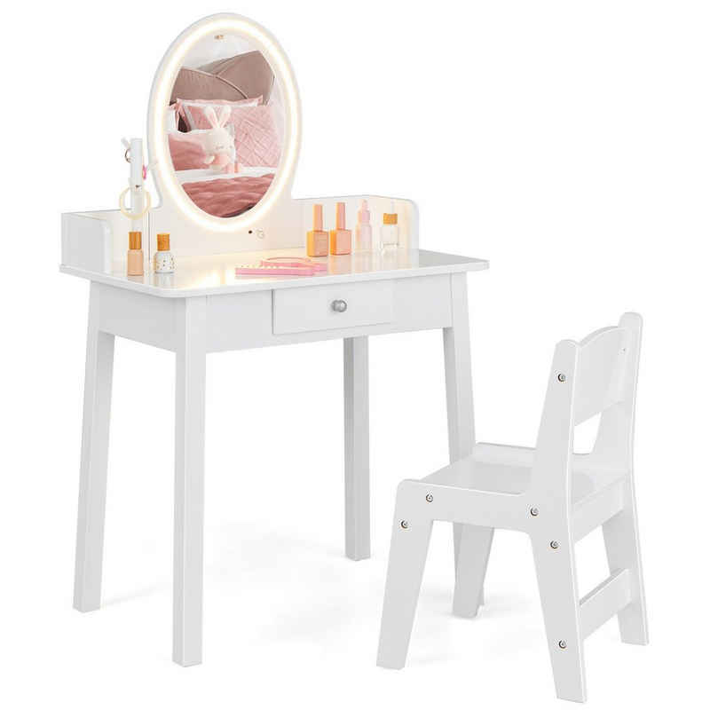 KOMFOTTEU Schminktisch Kinder (Set, 2-St), Spiegel, LED-Beleuchtung & Stuhl