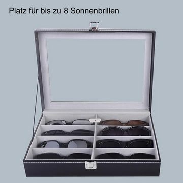 MODFU Brillenetui Brillenbox Brillenkoffer Brillenorganizer für 8 Brillen Aufbewahrung, Kunstleder 33.5x24.5x8.5 cm für Sonnenbrillen Präsentation Showcase
