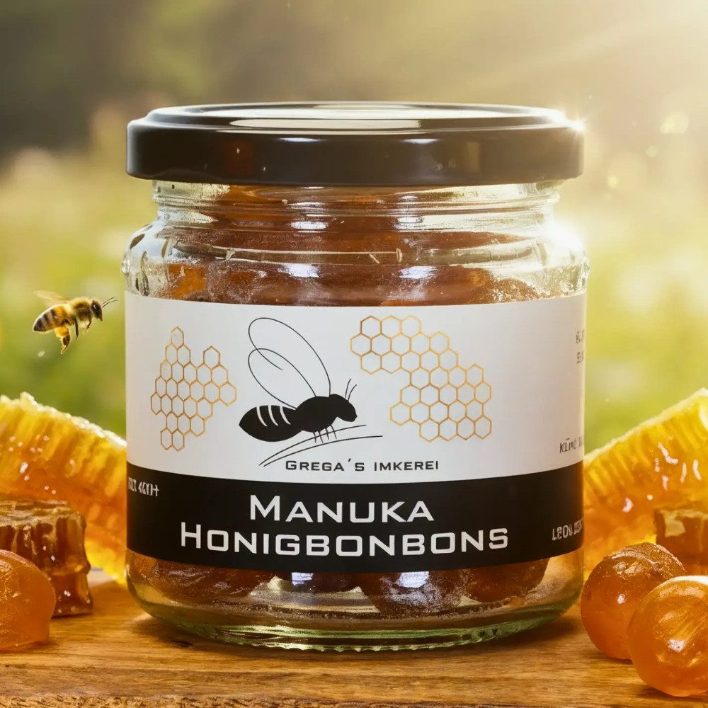 Grega´s Imkerei Honig Bonbon mit Manuka Honig MGO 400+, 1 x 120 g, (im Glas, Ideal für unterwegs, als wohltuender Begleiter), mit Laborgeprüften Manuka Honig per Hand in Deutschland hergestellt