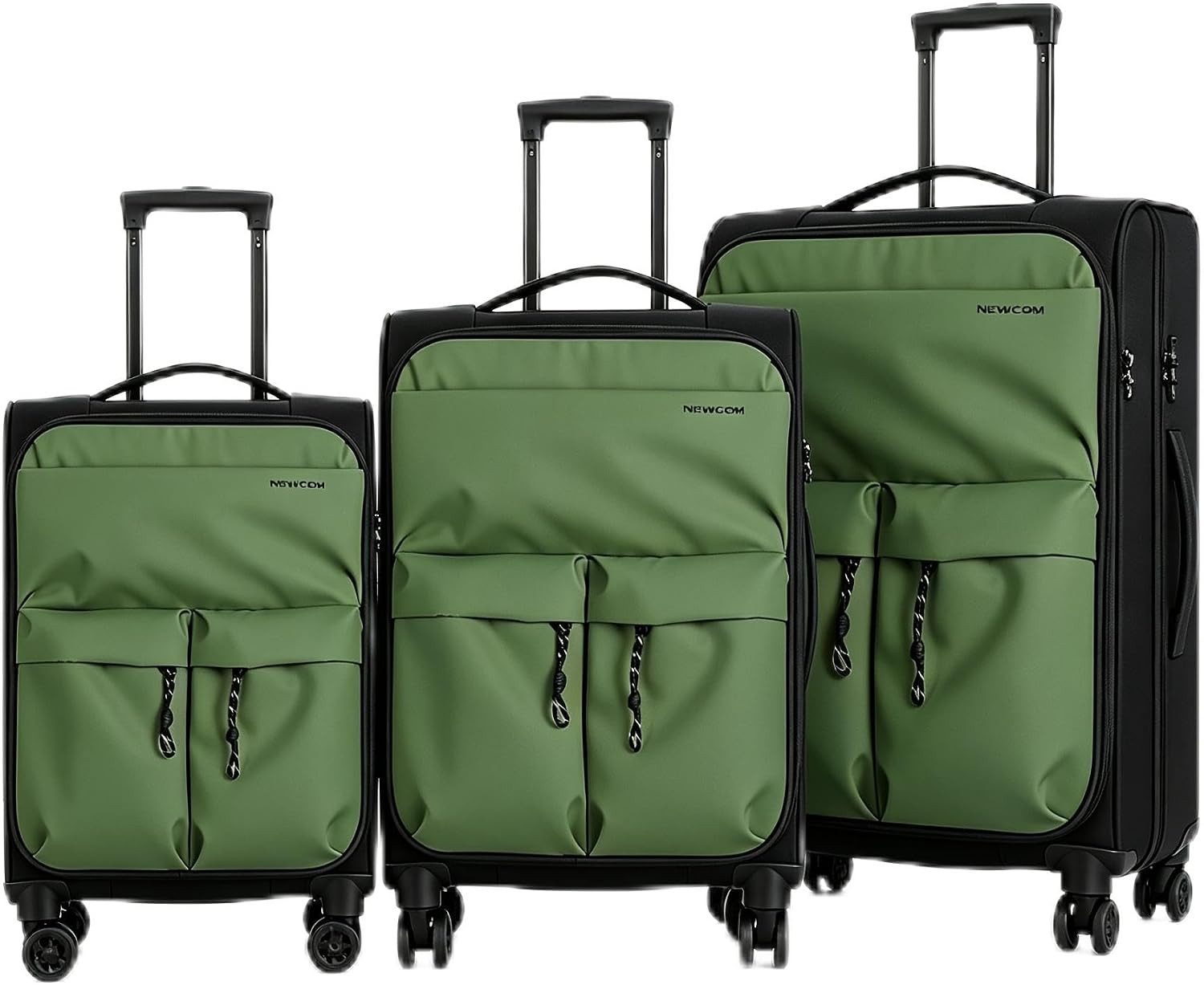 Super Solu Kofferset Leicht Weichschalenkoffer mit TSA wasserabweisend Reisekoffer, 4 Rollen, (Stoffkoffer Set, 3 tlg., Grün), Erweiterbar, Haltbar Weichgepäck