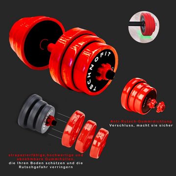 Technofit Hantel-Set Hanteln Kurzhanteln Langhanteln verstellbar mit Verbindungsrohr, erhältlich in 15 kg, 20 kg und 30 kg