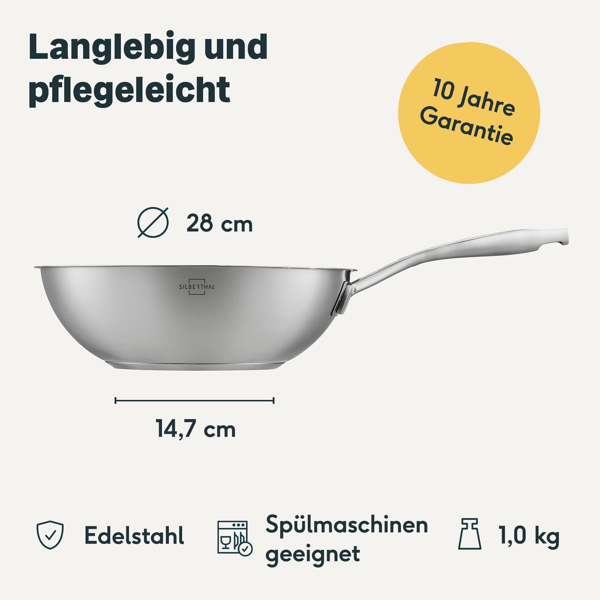 SILBERTHAL Wok Pfanne 28cm Unbeschichtet Induktion, (1-tlg) – Bild 5 von 5