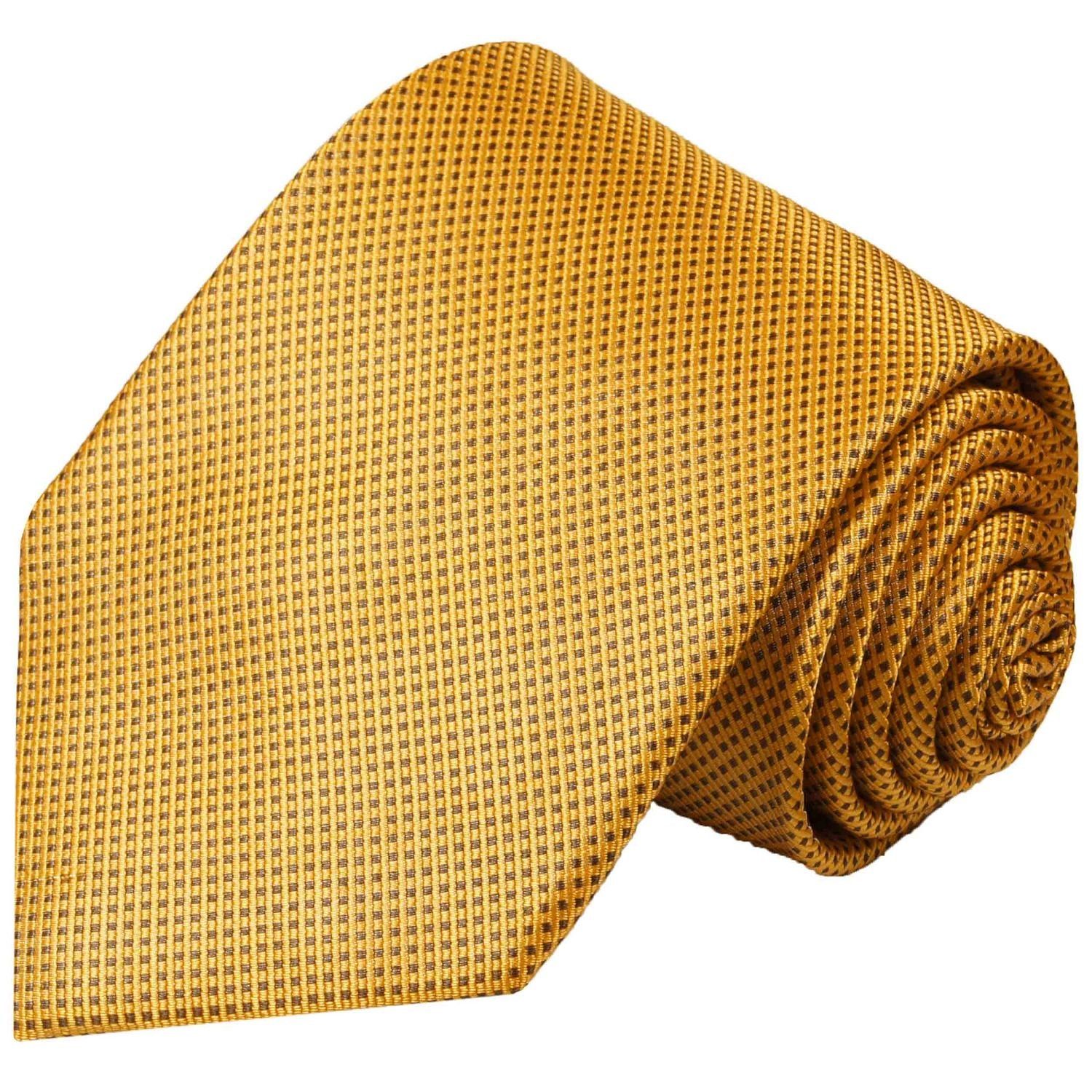 Seidenkrawatte Krawatte Malone modern Herren 2-St., mit 949 Krawatte (Set, 100% (6cm), Paul Einstecktuch) braun und gold Schmal Tuch Seide gepunktet