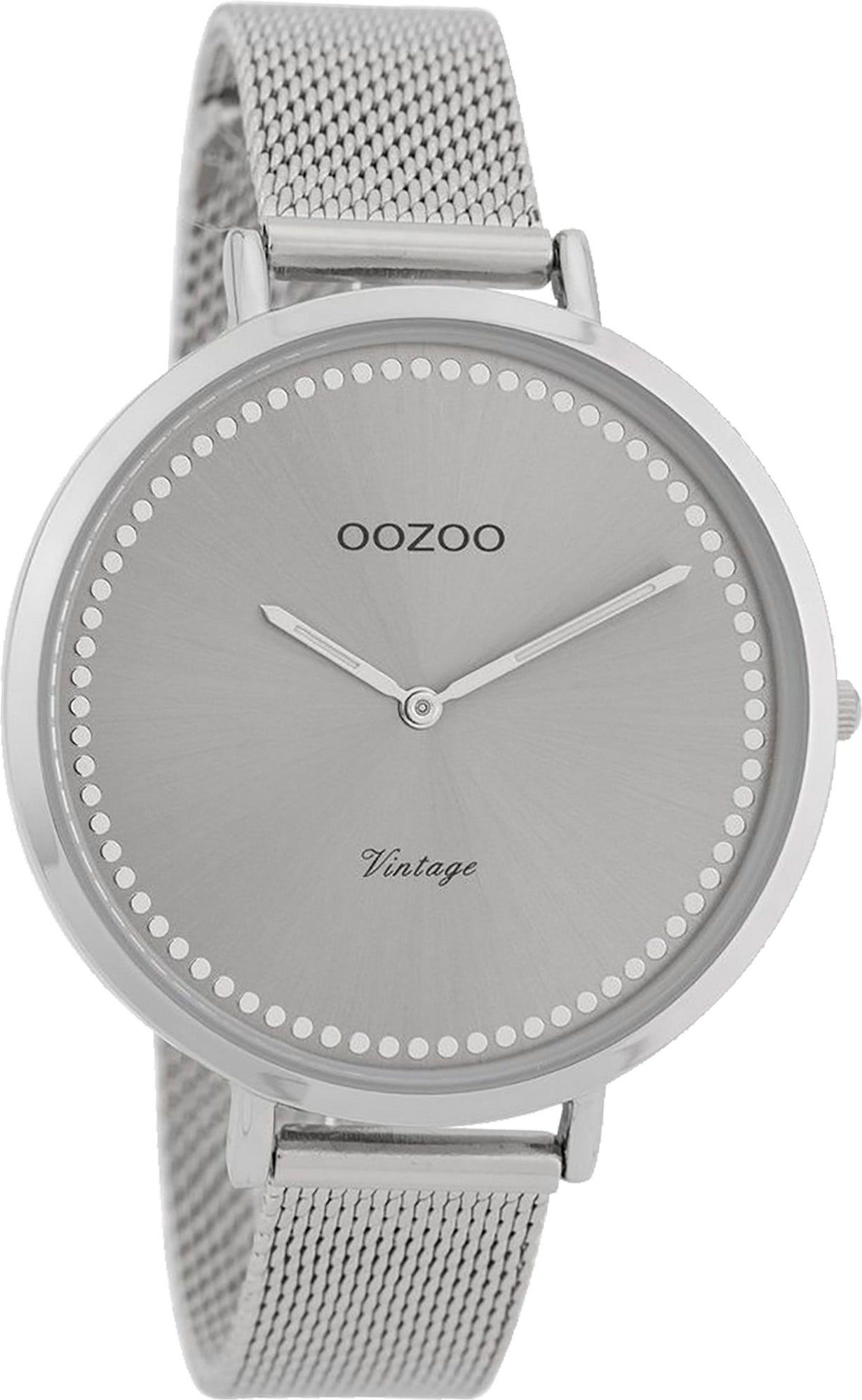 OOZOO Quarzuhr Oozoo Edelstahl Damen Uhr C9855 Analog, Damenuhr Edelstahlarmband silber, rundes Gehäuse, groß (ca. 40mm)