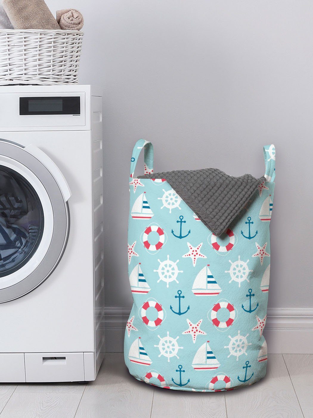 Abakuhaus Wäschesäckchen Wäschekorb mit Griffen Marine Waschsalons, Pattern blau Kordelzugverschluss Wasser für Items