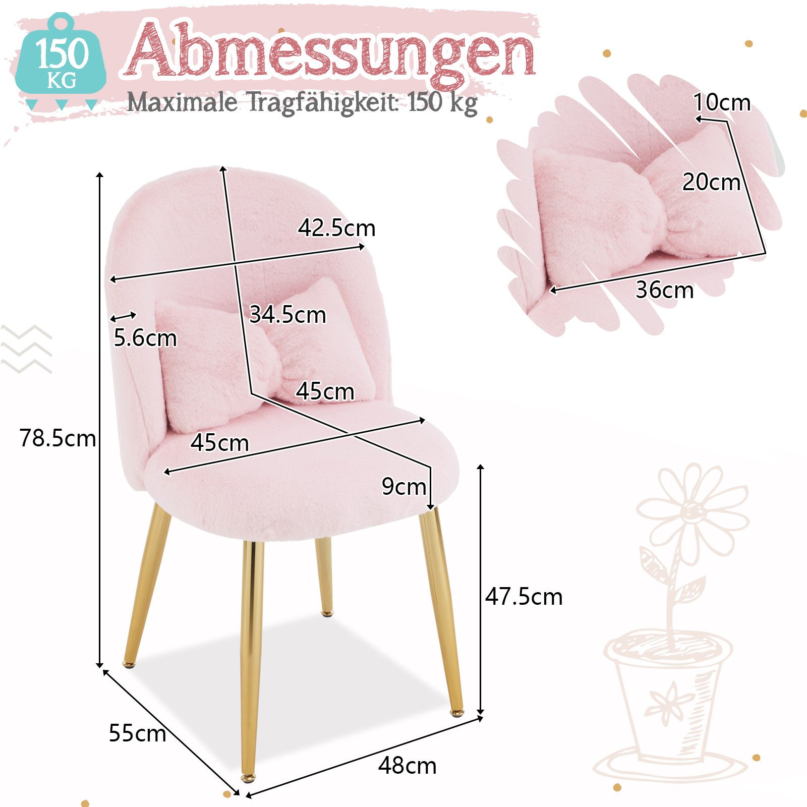 VINGLI Polsterstuhl mit Schleife Zierkissen, Schminktisch Stuhl, Monderne E günstig online kaufen