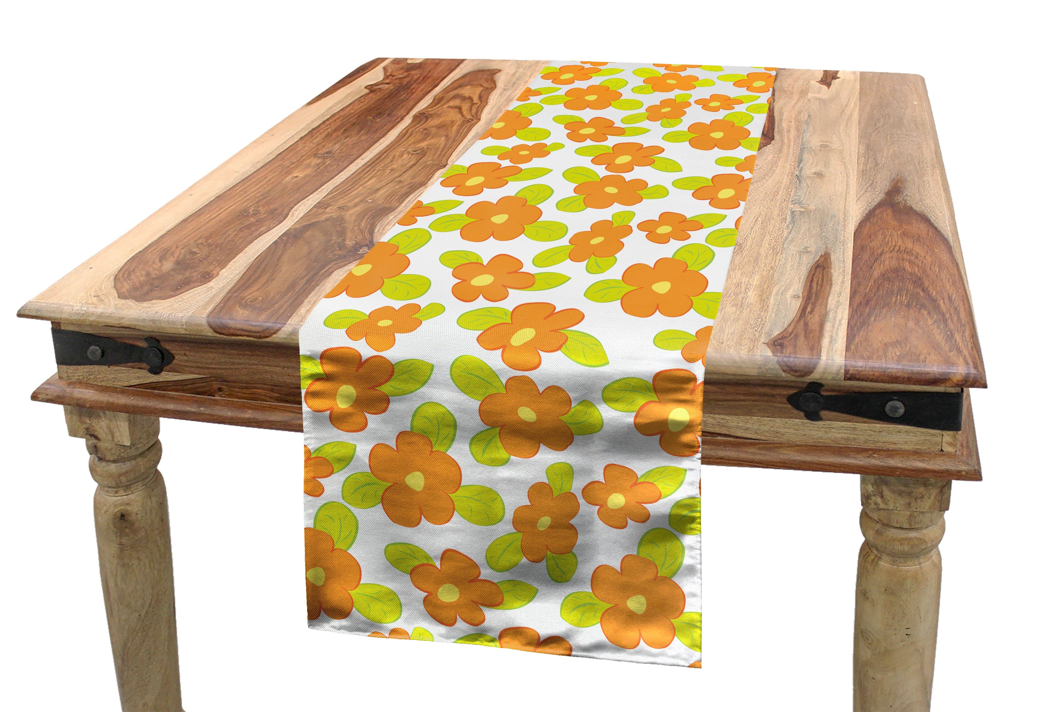Floral Kind-Mädchen-Doodle Dekorativer Tischläufer, Orange Abakuhaus Küche Esszimmer Rechteckiger Tischläufer