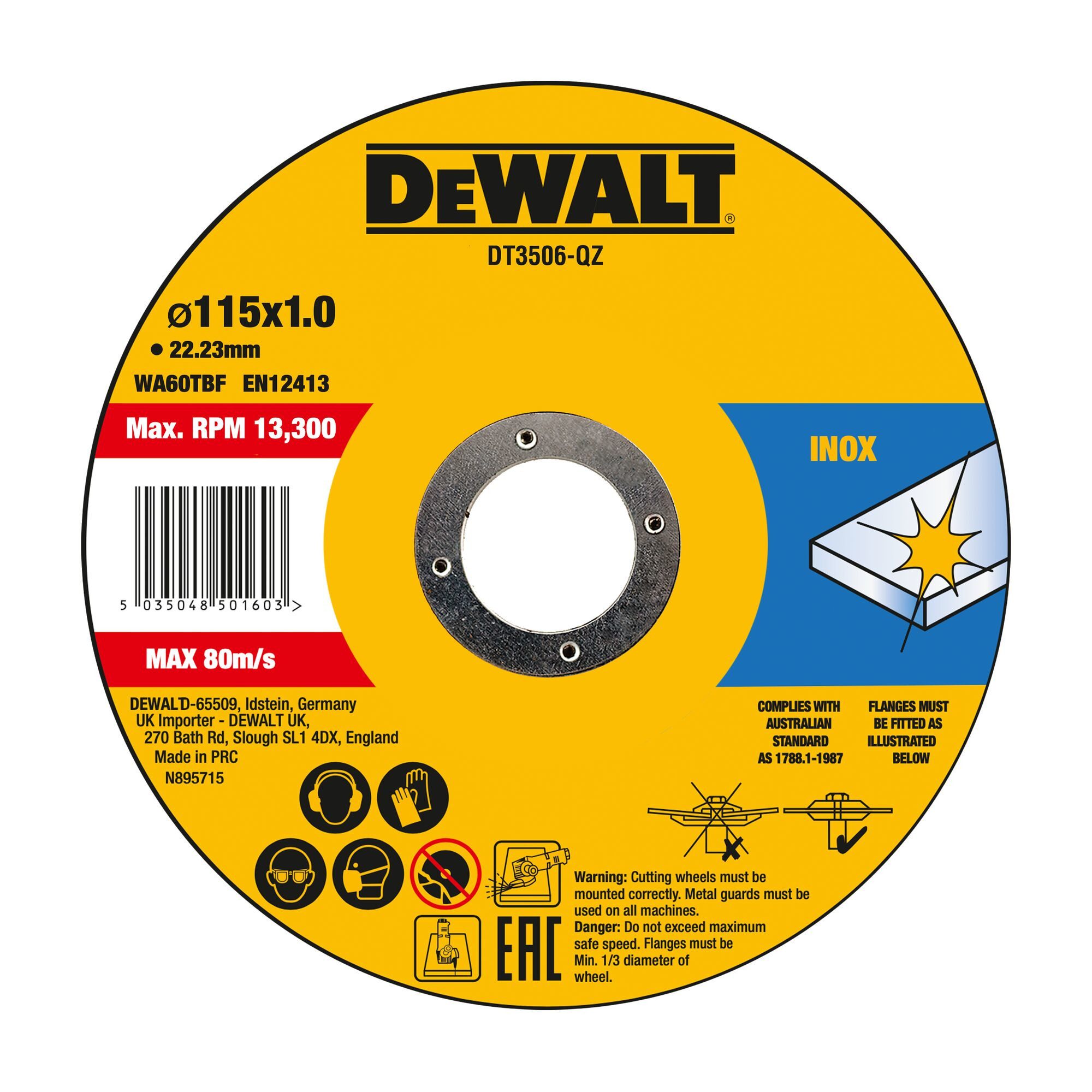 DeWalt Trennscheibe Standard Edelstahl-Trennscheibe Inox Typ 41 115x1x22,23 mm 10-er Dose, (10-tlg)