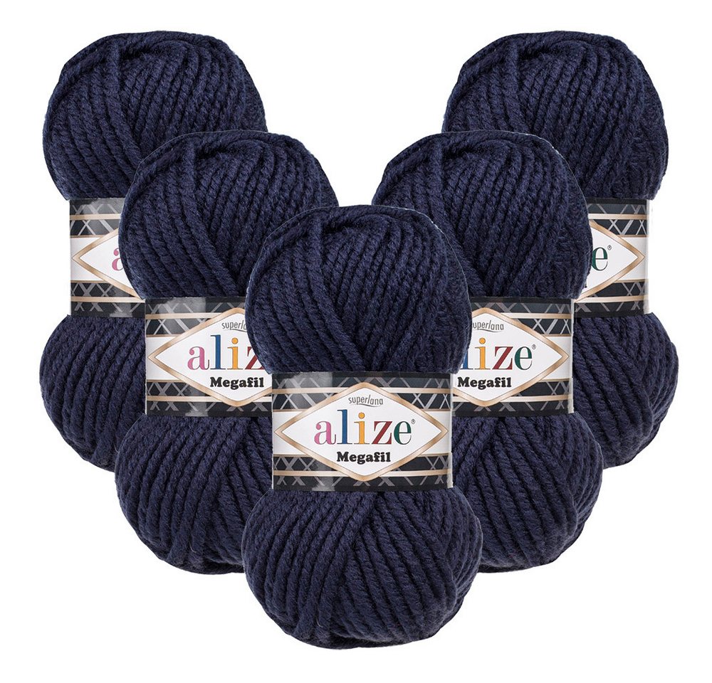 Alize 5 x ALIZE Superlana Megafil Häkelwolle, 55 m, Super Bulky,Handstrickgarn,Häkeln
