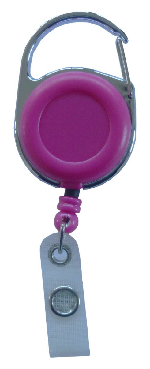 Kranholdt Schlüsselanhänger Jojo / Ausweishalter / Ausweisclip runde Form (100-tlg), Metallumrandung, Druckknopfschlaufe Pink