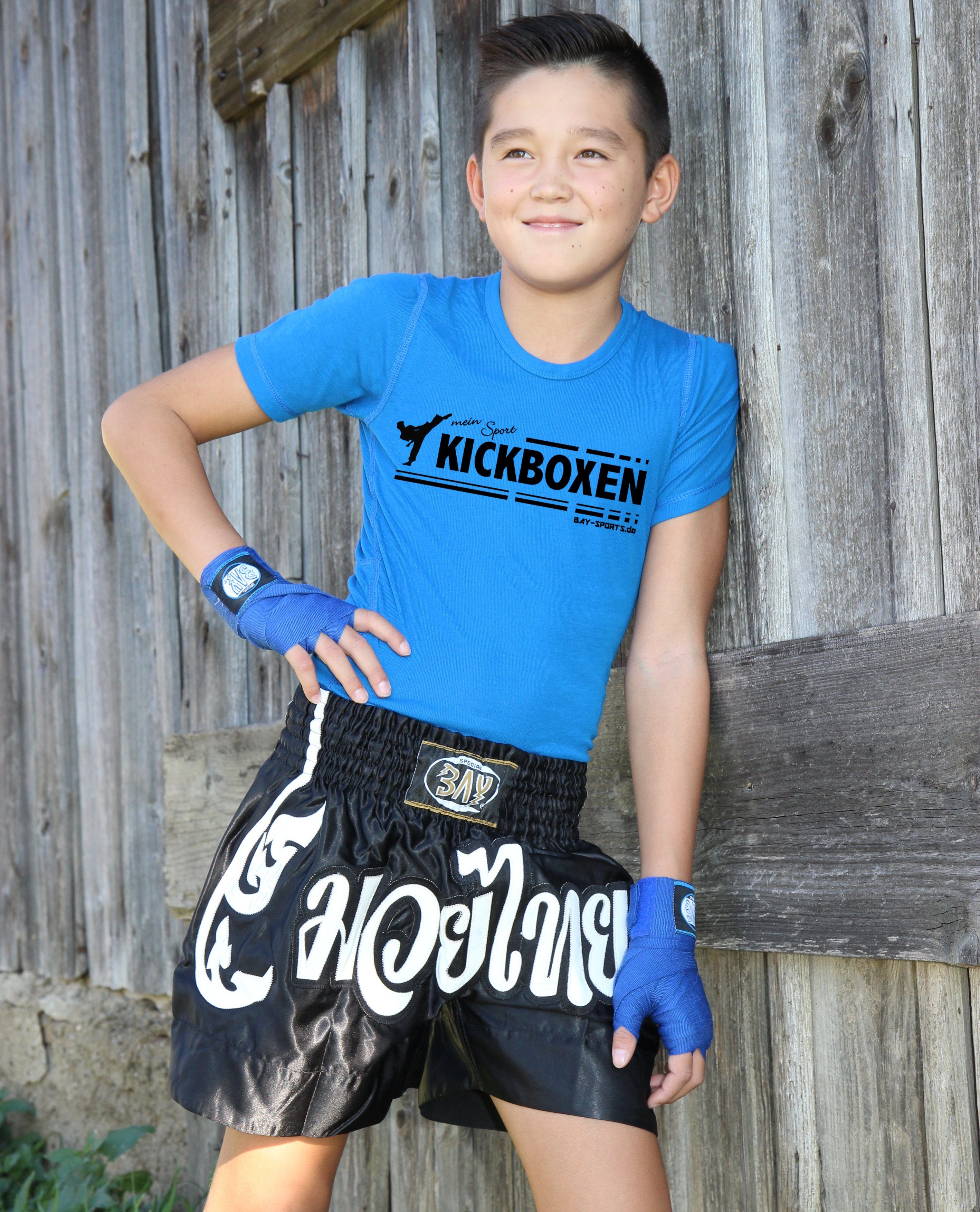 Kinder Kids (Gr. 92 -146) BAY-Sports T-Shirt Kickboxen mein Sport Kickboxshirt Kick-Boxen Kampfsport (1 Stück, 100% Baumwolle) T