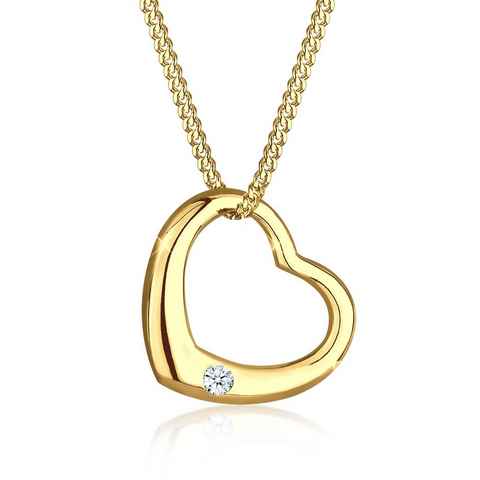 Elli DIAMONDS Kette mit Anhänger Herz Liebe Romantik Diamant (0.03 ct) 925 Silber, Herz