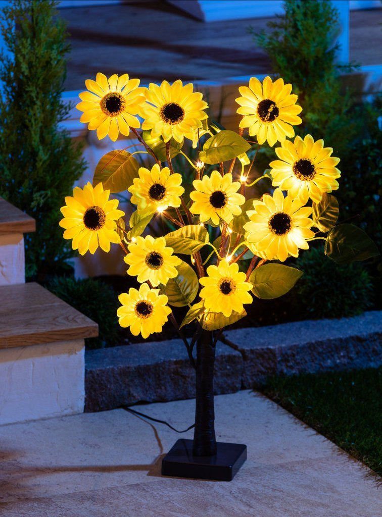 Spetebo LED Dekolicht LED Solar Baum mit Sonnenblumen - 60 cm, An / Aus, LED, warmweiß, Solar betrieben