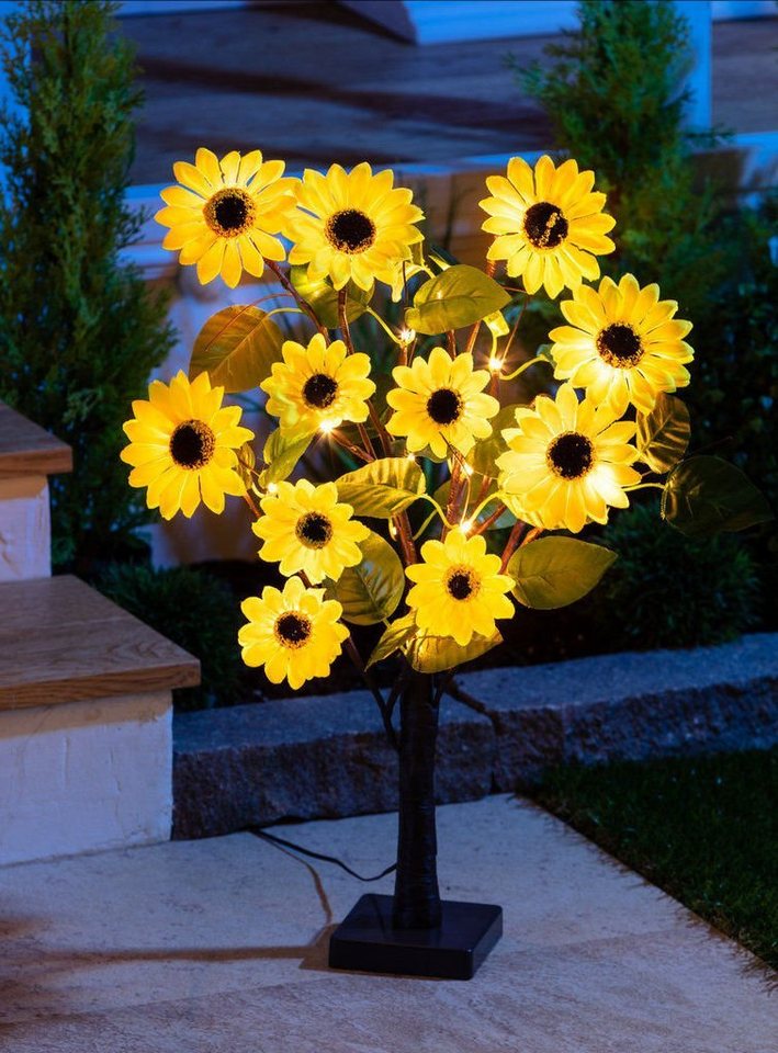 Spetebo LED Dekolicht LED Solar Baum mit Sonnenblumen - 60 cm, LED,  warmweiß, Solar betrieben
