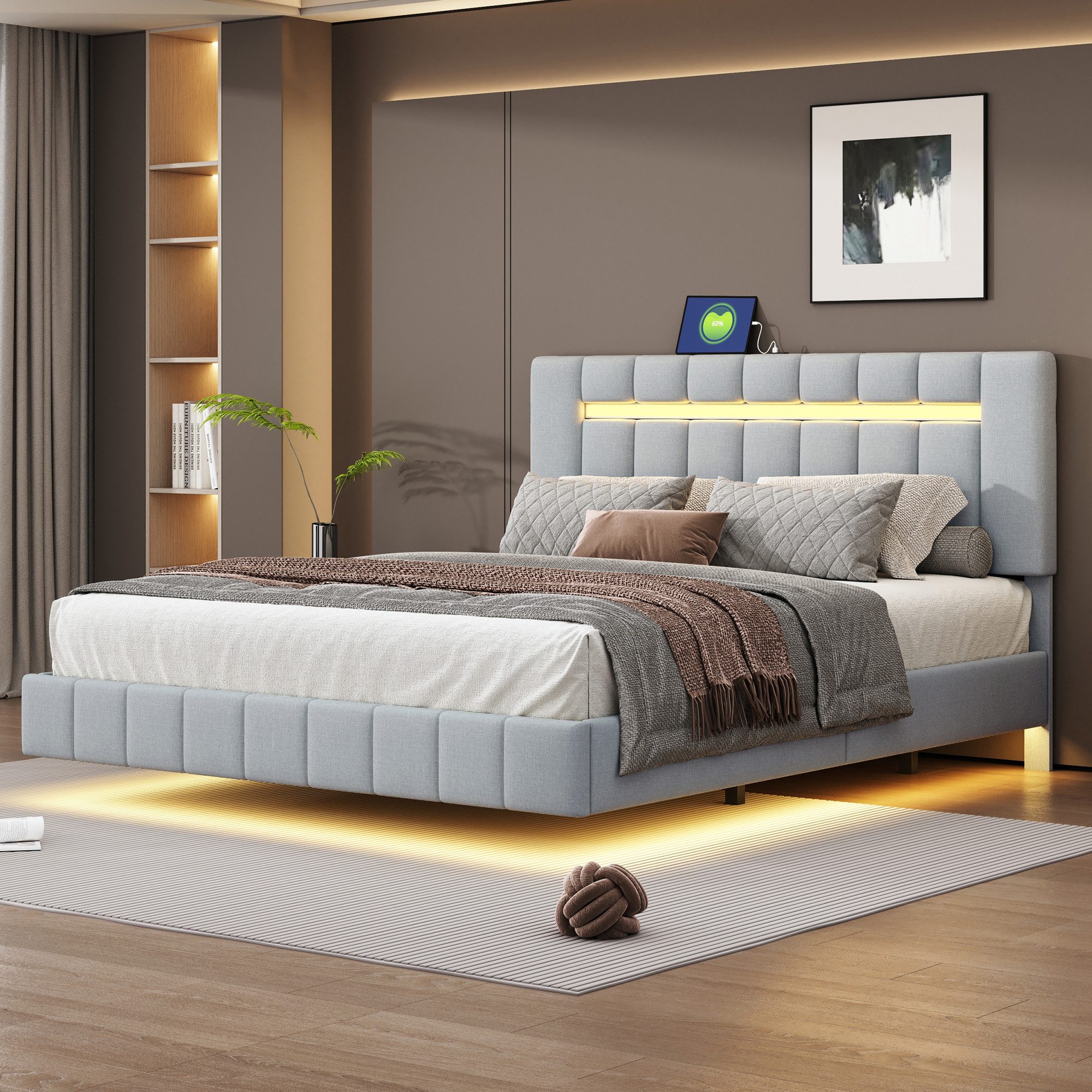 MODFU Polsterbett mit LED & Kopfteil günstig online kaufen