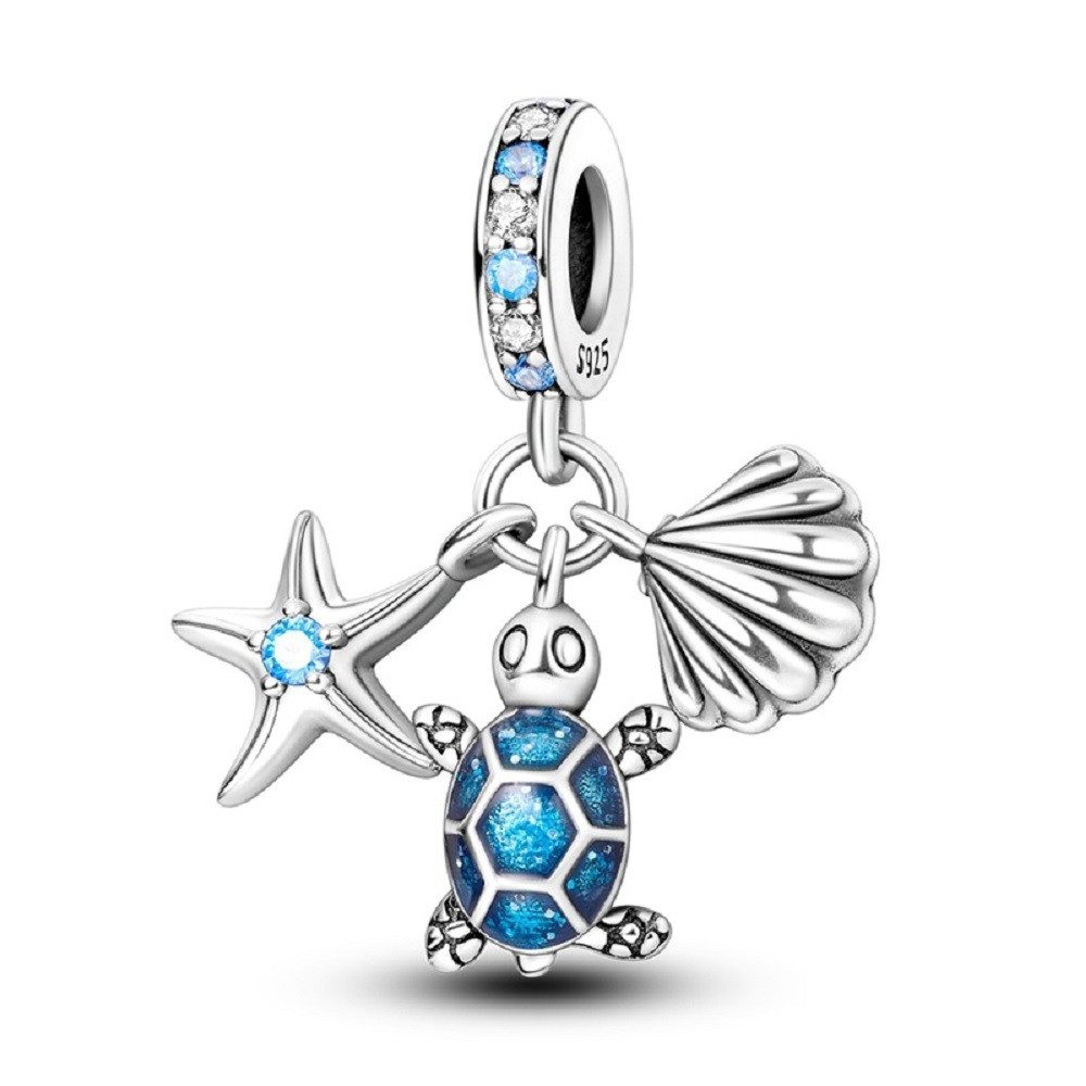 PANDACHARMS Bead Seestern Schildkröte und Muschel Charm Anhänger, Silber, Zirkonia