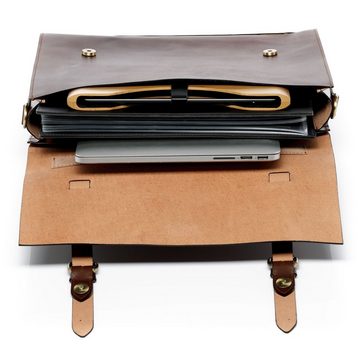 SID & VAIN Satchel »BOSTON DUO«, 15 Zoll Laptoptasche Umhängetasche Arbeitstasche Rucksack-funktion Ledertasche Multifunktionstasche groß echt Leder braun