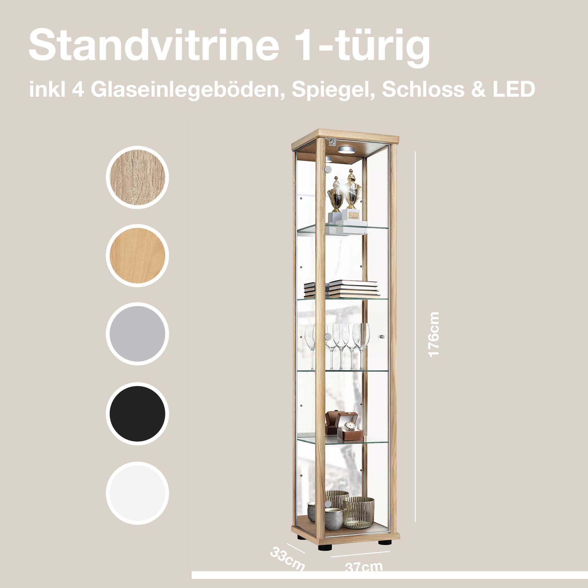 K-Möbel Glasvitrine C1083 (Glasvitrine (176x37x33 cm) günstig online kaufen