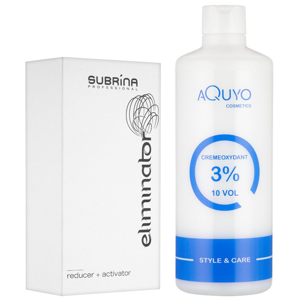 AQUYO Cosmetics Haarfarben-Entferner Eliminator Haarfarben Entferner + Creme Oxydant Entwickler 3% 500ml, 1-tlg.