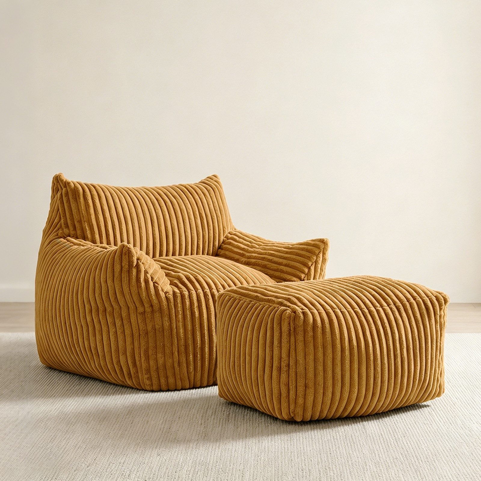 VUZINIC Sessel Corduroy-Beanbag-Stuhl mit Ottoman, Sofa aus hochdichtem Schaumstoff (2-St), Beanbag mit breiten Armlehnen – ideal für Wohnzimmer und Schlafzimmer