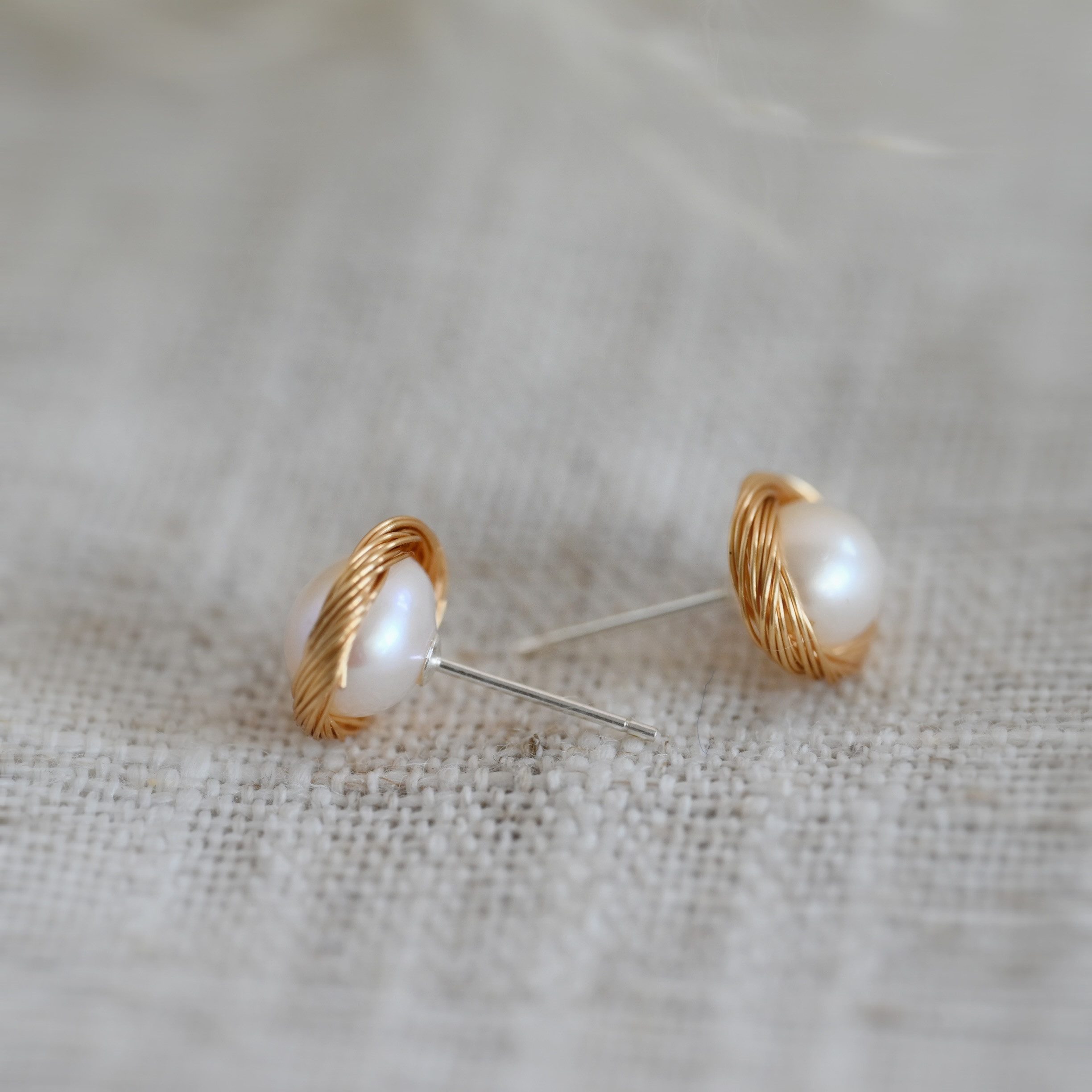 Runde Perlé Perlenohrringe Retro Vintage Ohrringe ovale Perle, Süßwasserperle, handgefertigte Ohrringe, 925er Silber, 18K Gold