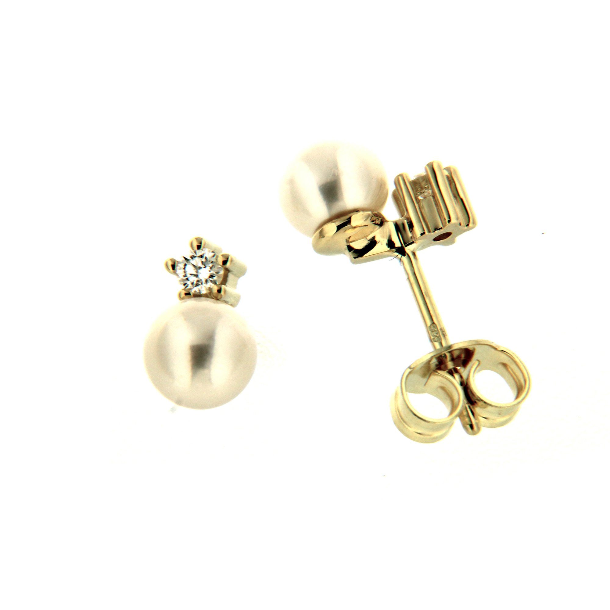 Perle mit + Ohrstecker Gold Brillant Orolino 585 weiß Paar 0,10ct.