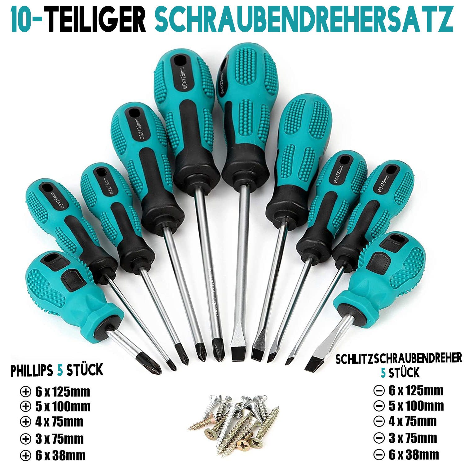 Refined Living Multitool 10-tlg Magnetschraubendreher-Set Ergonomie mit 2-IN-1 Magnetisierer, (5 Größen Kreuzschlitz- und 5 Flachkopfspitzen, Chrom-Vanadium-Stahl, 1 St., Hochwertiger Schraubendreher Set Profi zum Befestigen und Lösen), Schraubendreher Vielseitig für Haushalt, Werkstatt und Reparaturen