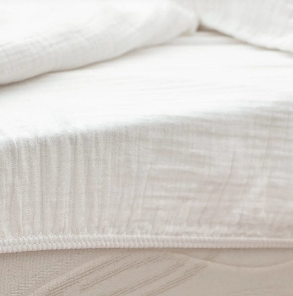 Sandiik Spannbettlaken Bio-Musselin Spannbettlacken mit Gummizug in Weiß, 1 günstig online kaufen