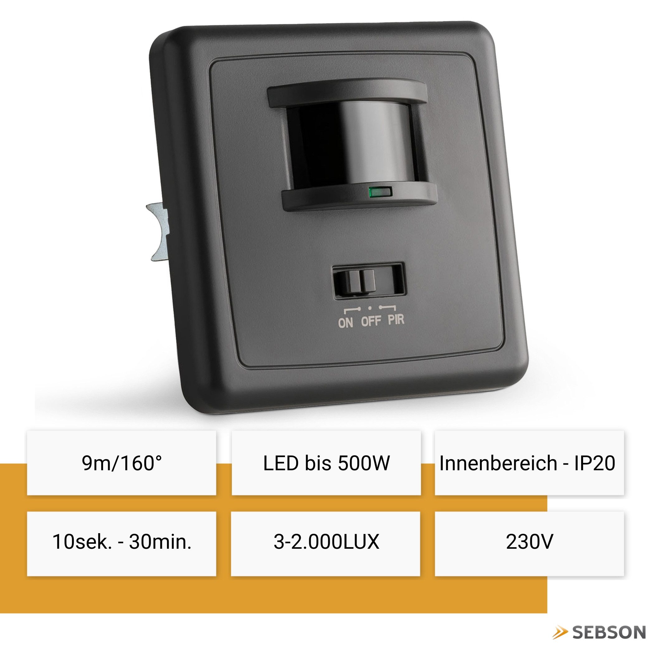 SEBSON Bewegungsmelder Bewegungsmelder Unterputz LED geeignet IR Sensor einstellbar, (1-St), LED geeignet; programmierbar; 160°; Ein- und Ausschalter