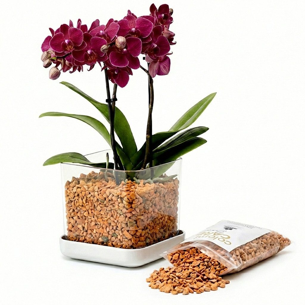 colomi Blumentopf ColomiCare Orchideentopf transparent + 1 L Orchideengranulat – Set (Spar-Set, 1x Orchideentopf 1x 1Liter Orchideengranulat)