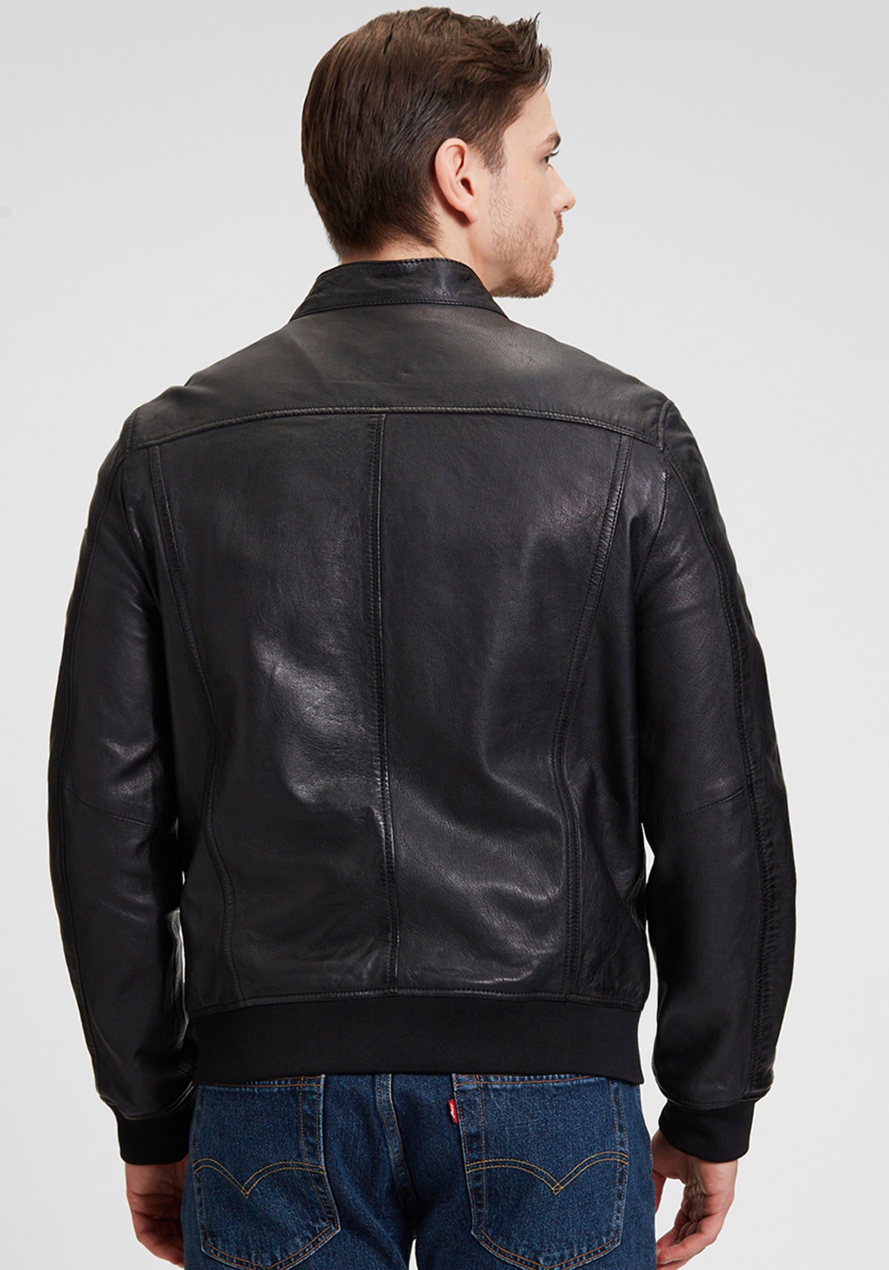 Mauritius Lederjacke MMGoran mit Stehkragen, Reißverschluss, Strickbündchen günstig online kaufen