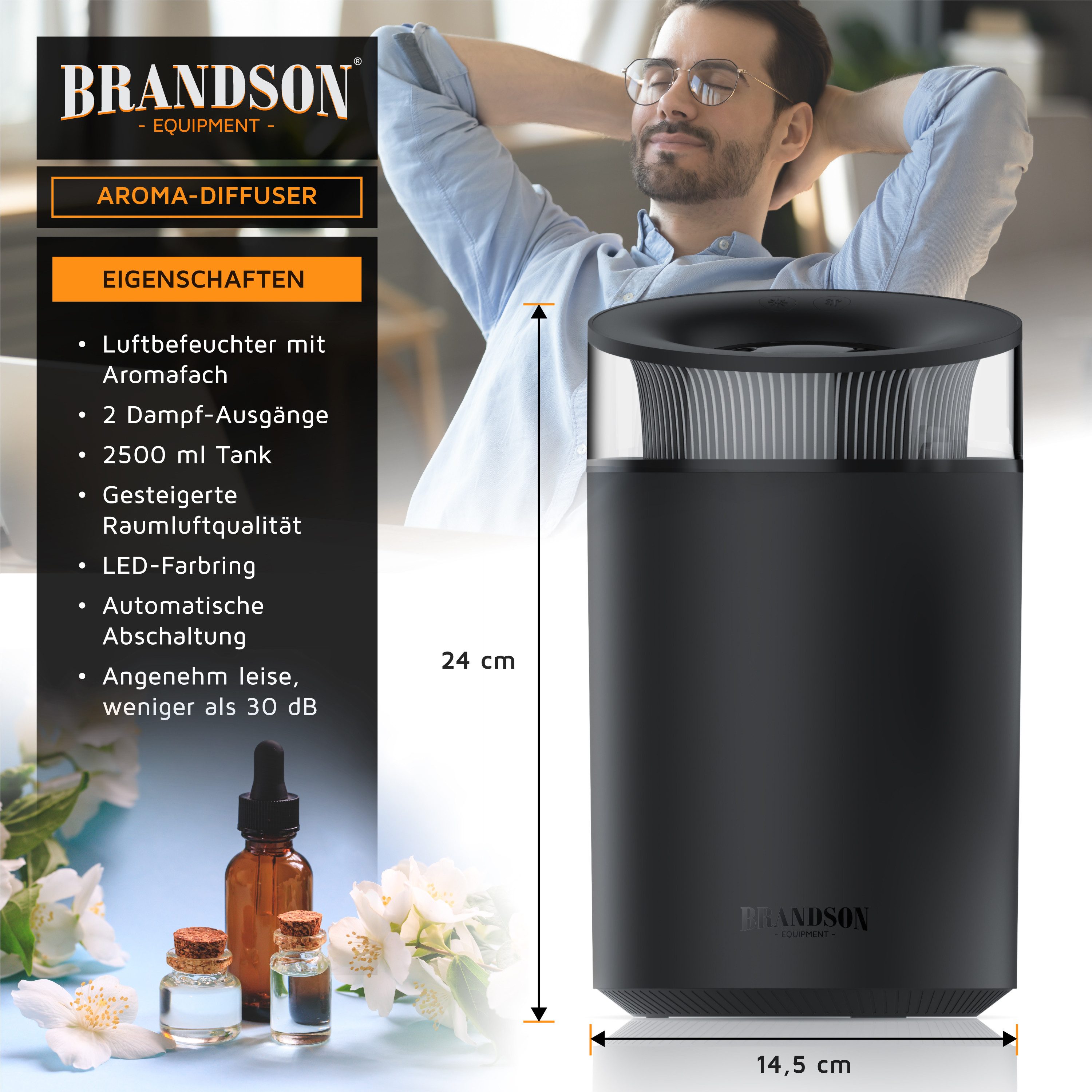 Brandson Luftbefeuchter 2,5 L, leise, 7 LED Farben Stimmungslicht, 2 schalt günstig online kaufen