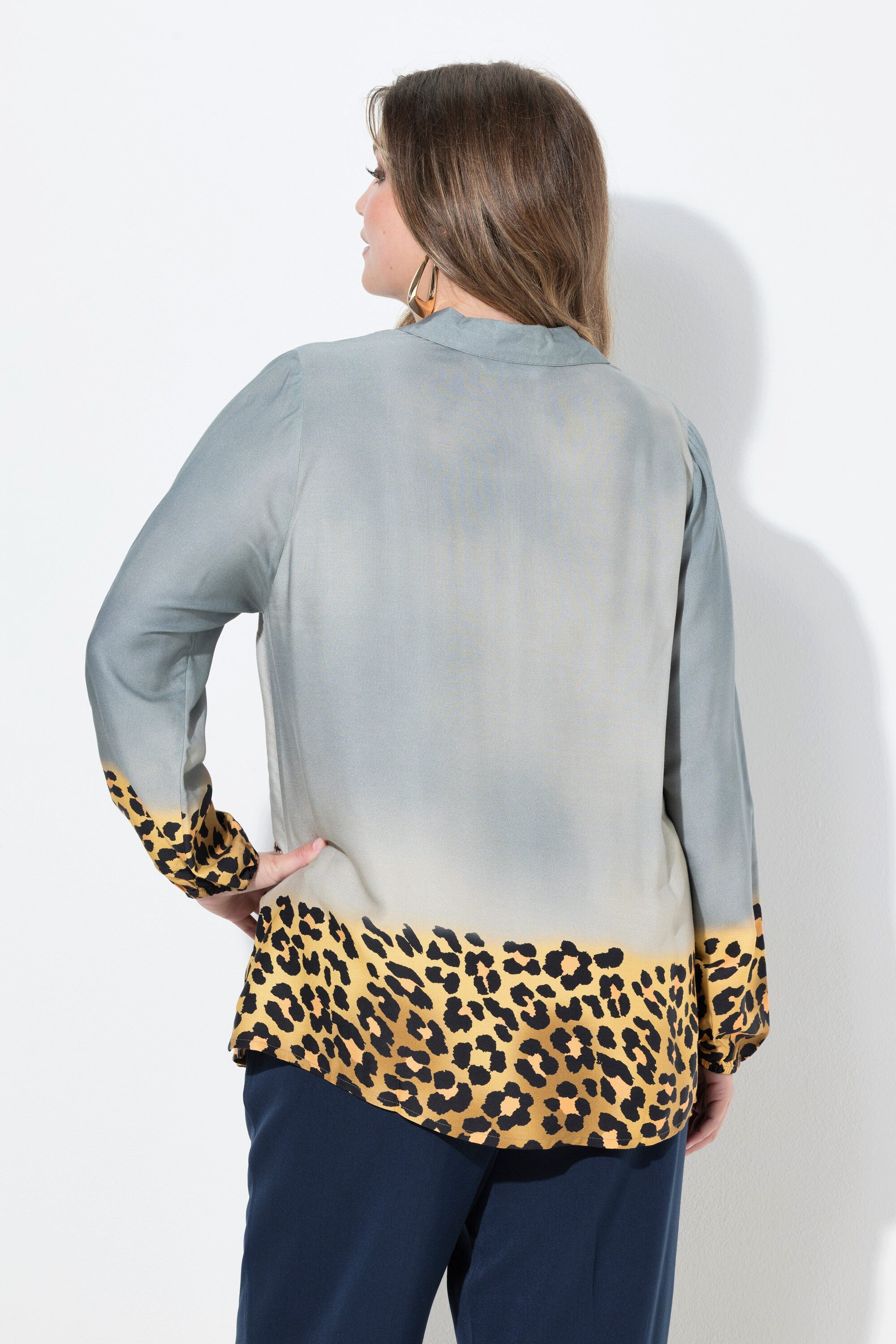 MIAMODA Longbluse Tunikabluse A-Linie Paris-Print Leo-Kanten Langarm