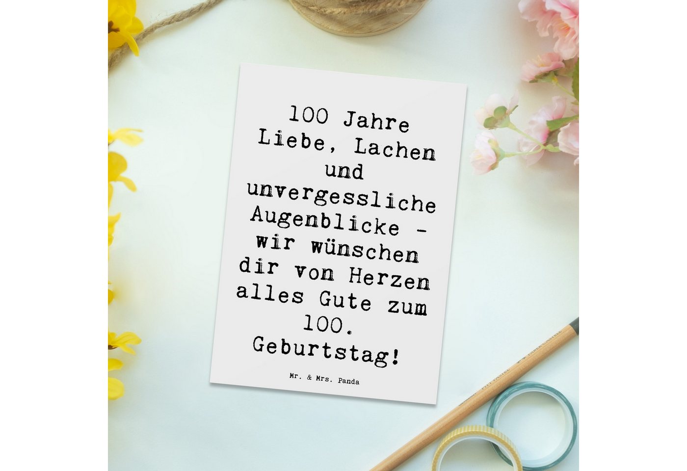 Thumbnail - Mr. & Mrs. Panda Postkarte Spruch 100. Geburtstag - Weiß - Geschenk, Glückwünsche, Einladung, ei