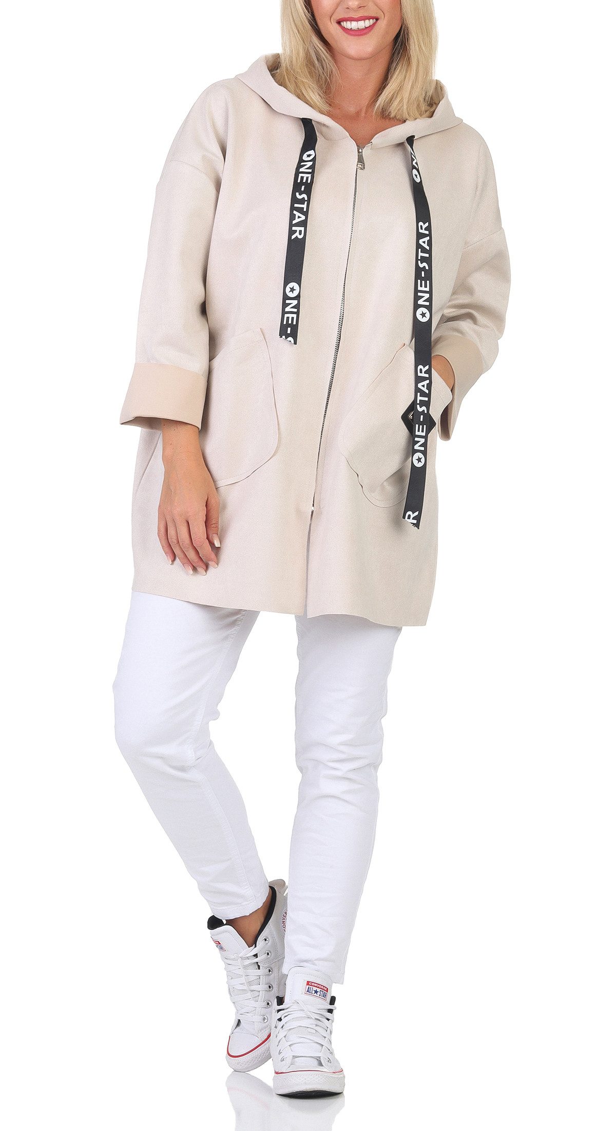 simaranda Kapuzensweatjacke Damen Sweatjacke 5325 36-42 Beige günstig online kaufen