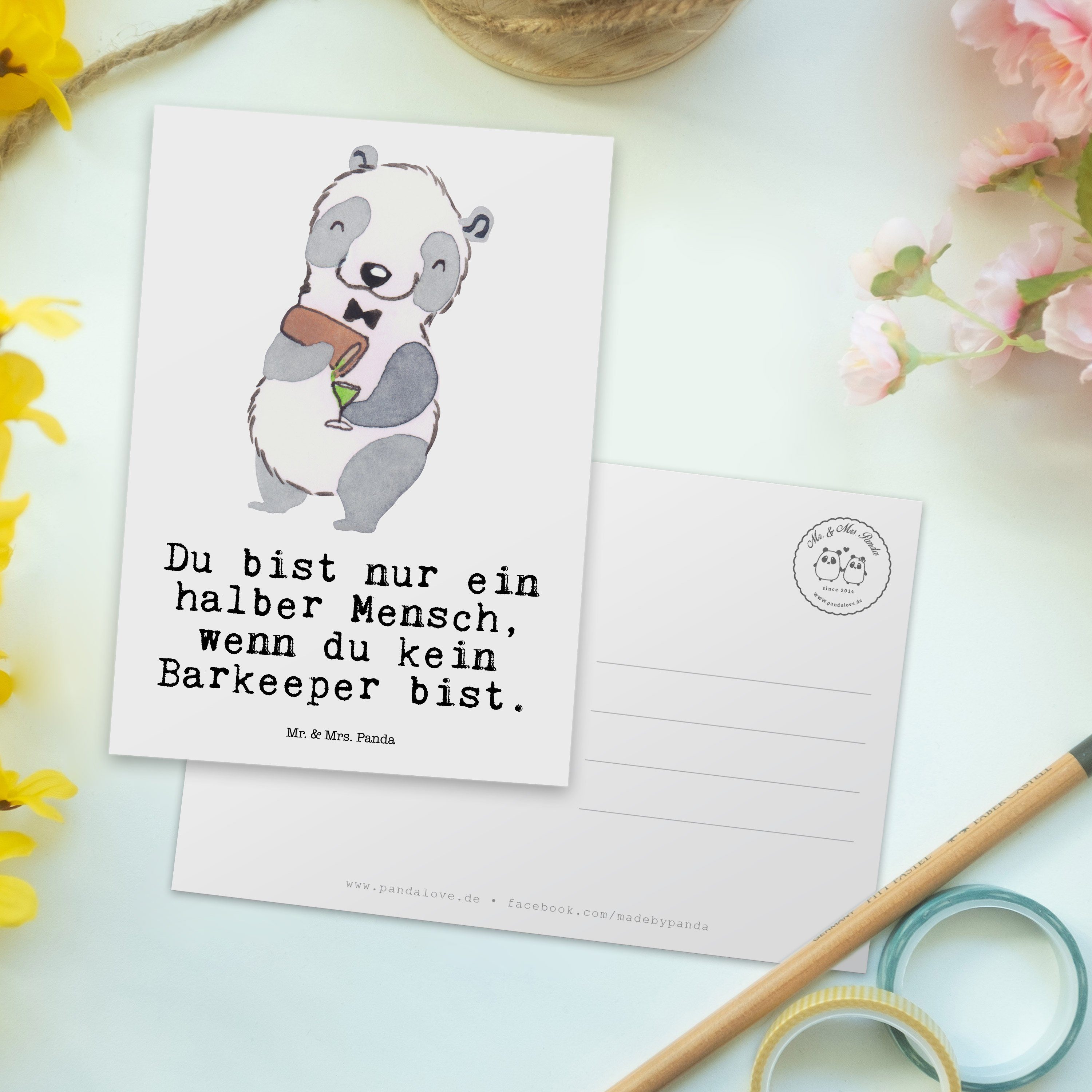 - Kurs, Barkeeper - Weiß Panda Geburtstagsk Postkarte mit & Herz Dankeskarte, Mr. Mrs. Geschenk,