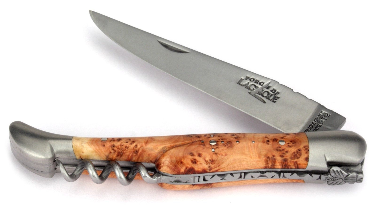 Forge de Laguiole Taschenmesser 22121 F IN GE SAT, "Collection" - Griff 12cm Wacholder - Korkenzieher - Stahl satiniert