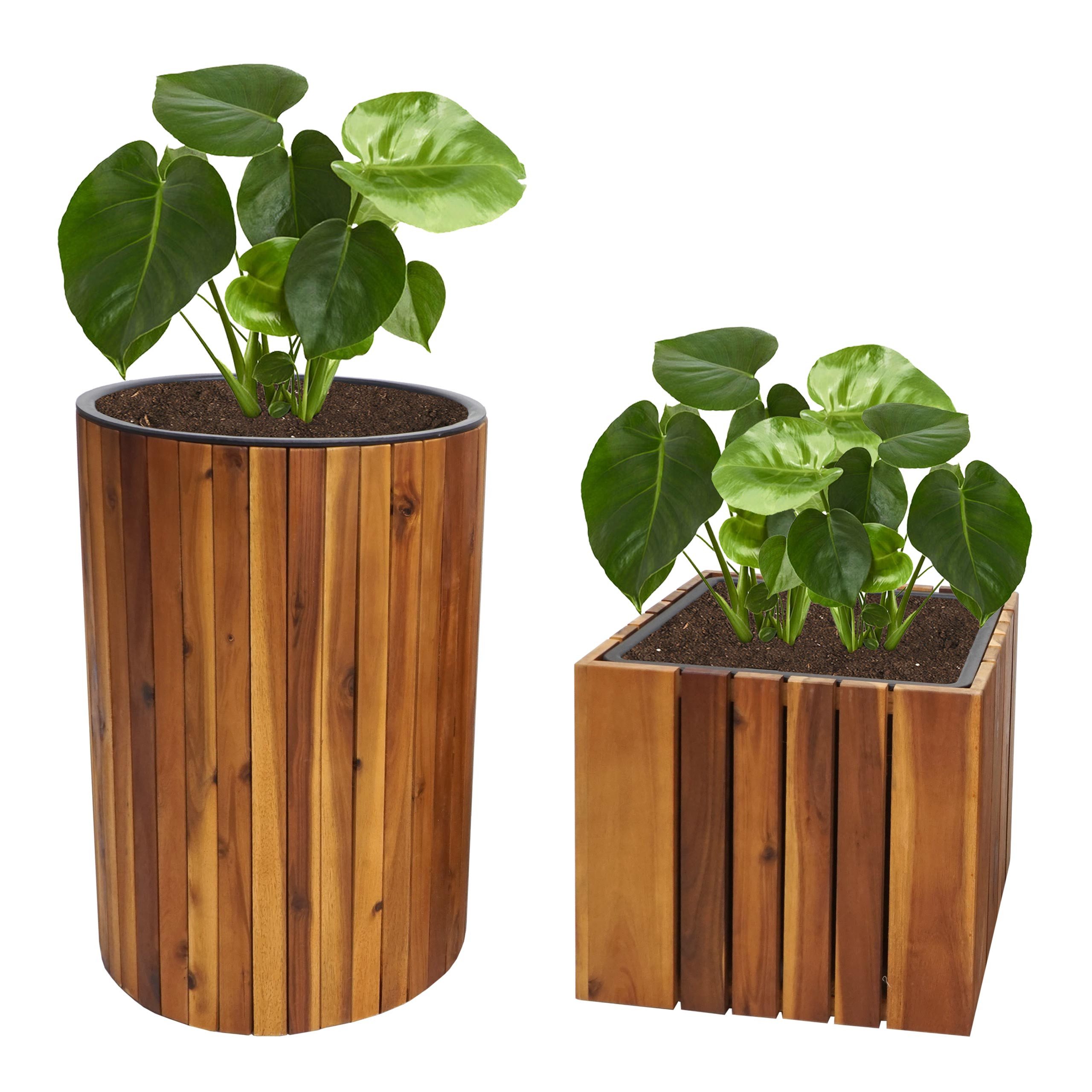 PROREGAL® Pflanzkübel Pflanzkasten Blumentopf Eckig/Rund Braun Outdoor Akazie Holz
