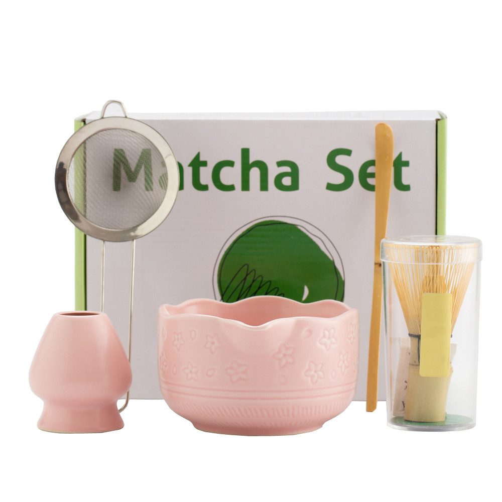 Coonoor Чайный сервиз Premium Matcha Tee Set Teezubereitung, Teezeremonie Ausrüstung (5-tlg), mit Keramikschale, Edelstahlsieb, Löffel & Whisk Halter