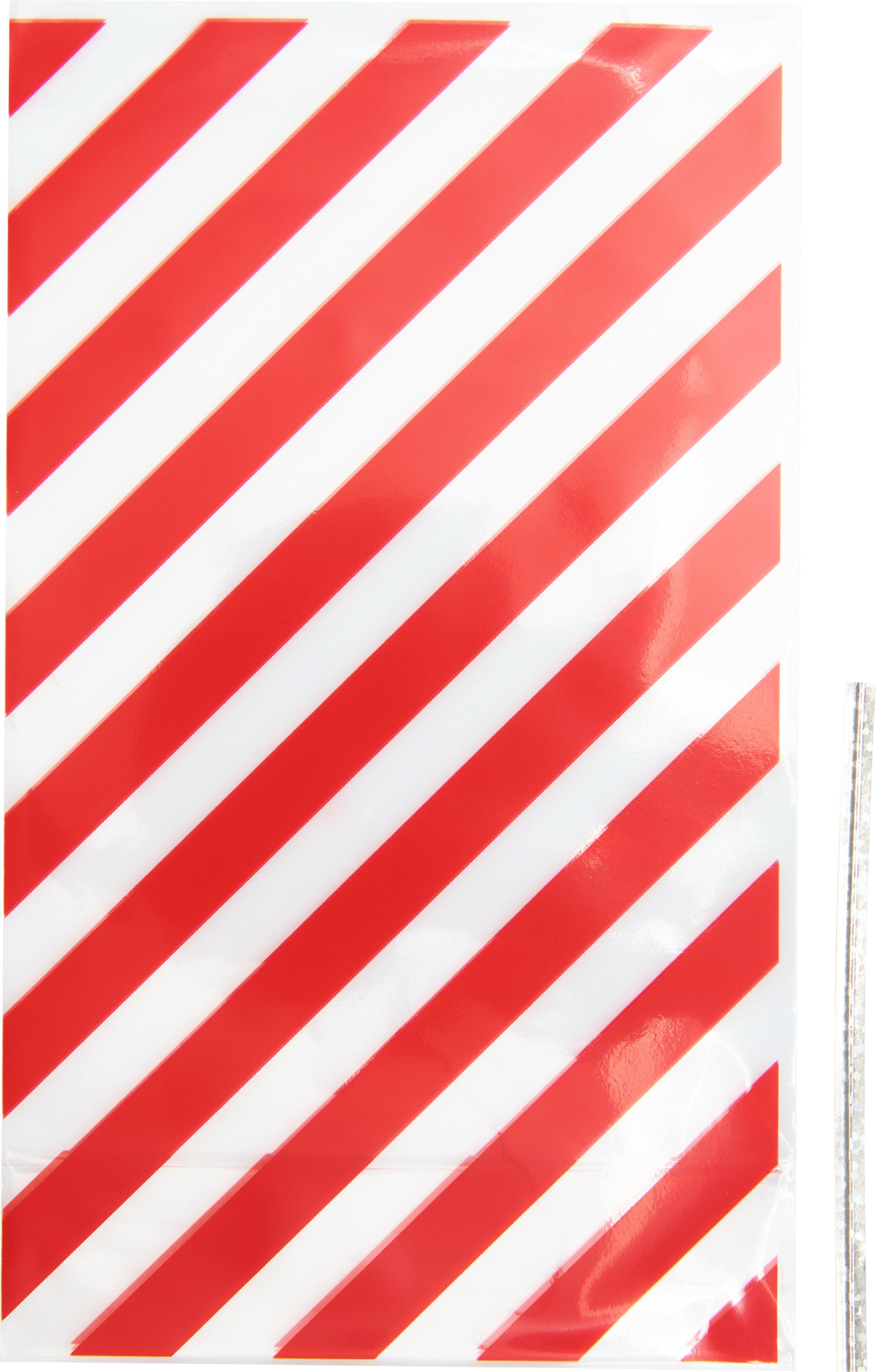 Rico Design Dekorationsfolie Bodenfaltenbeutel Rote Streifen mit Verschlussband, 10 Stück