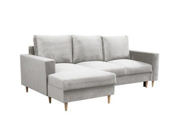 Beautysofa Polsterecke DAVE, im Skandinavisches Stil, L-Form Ecke, mit Ottomane links oder rechts, mit Relaxfunktion, mit 2x Bettkästen