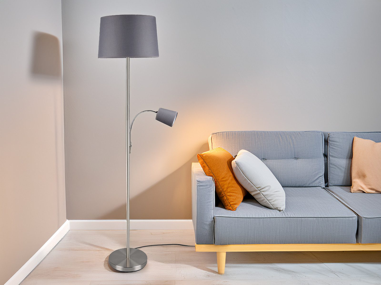 meineWunschleuchte Stehlampe mit Leselampe & Stoffschirm Höhe 170cm, Lesear günstig online kaufen