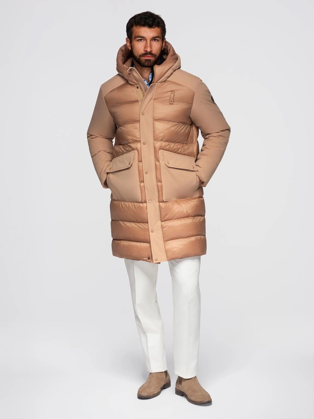 OMBRE Steppmantel Lange Steppjacke für Herren mit großen Taschen
