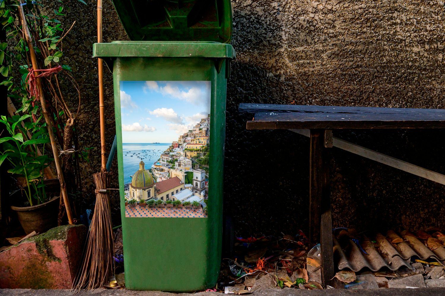 MuchoWow Wandsticker an in Das Amalfiküste Süditalien Dorf (1 Container, der St), Abfalbehälter Mülleimer-aufkleber, Positano Mülltonne, Sticker