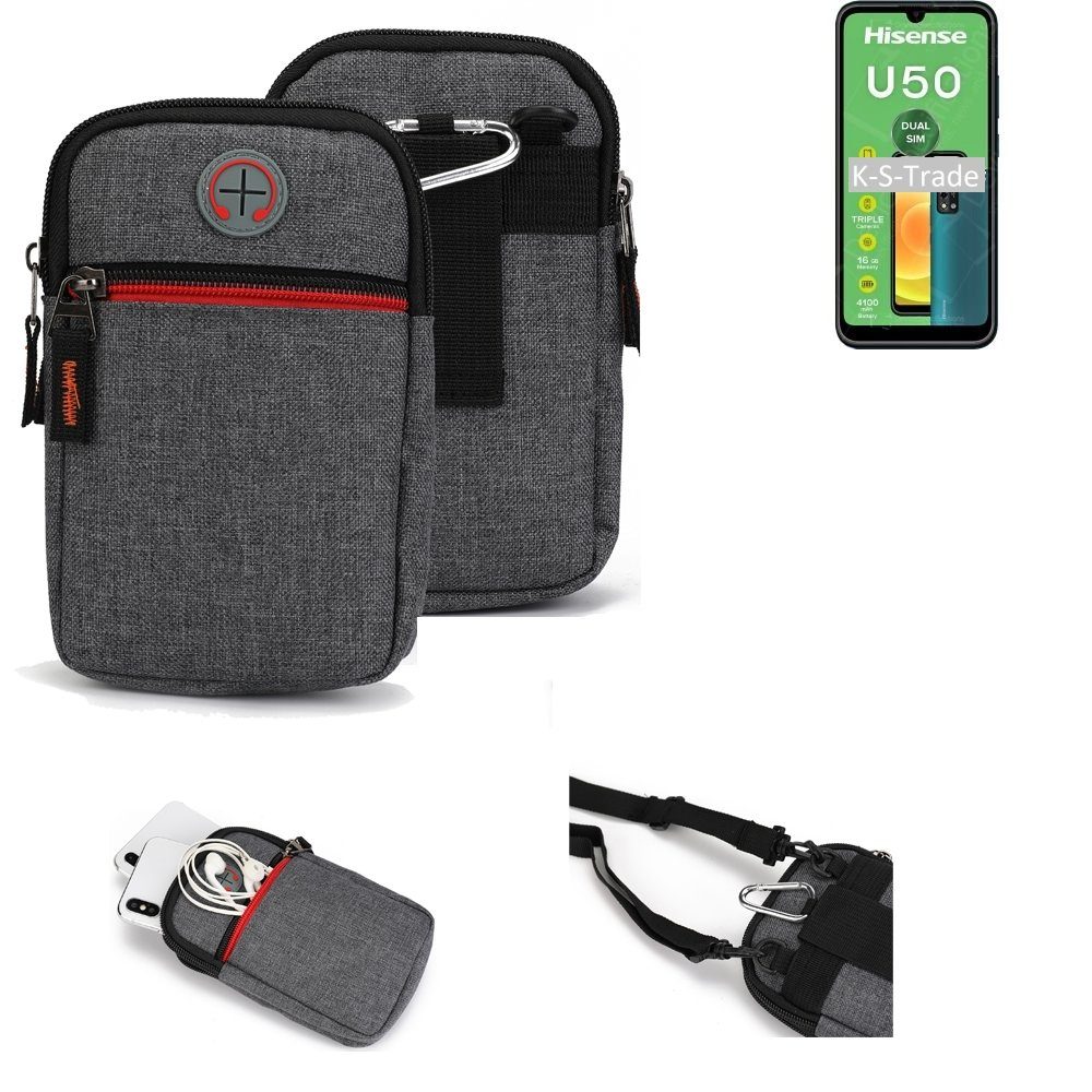 K-S-Trade Handyhülle, Holster Gürteltasche kompatibel mit HiSense U50 Handy  Tasche Schutz Hülle grau Zusatzfächer 1x