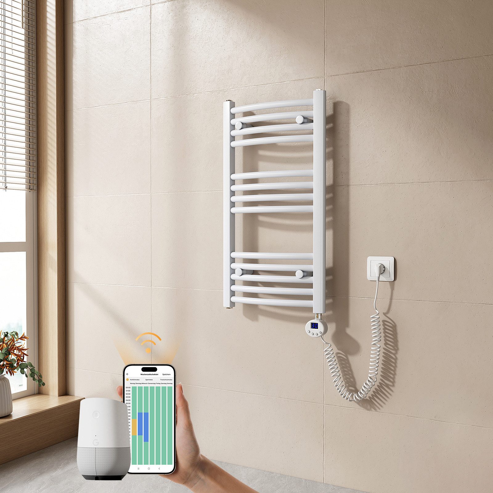 Elektrischer Badheizkörper mit Wifi APP Steuerung Thermostat Höhe: 120, 500/600W