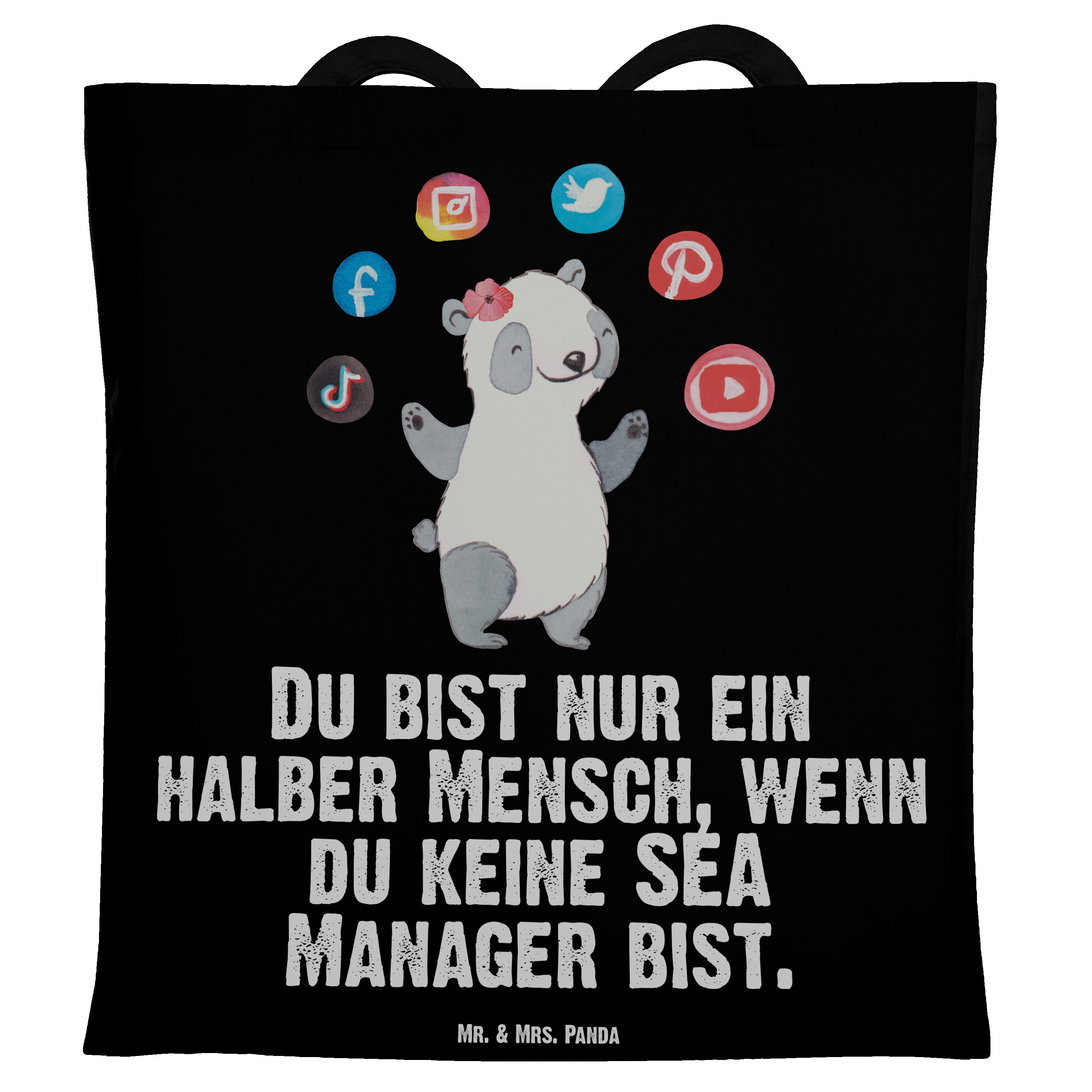 Einkaufstasche, - Panda - & Manager Schwarz Herz mit (1-tlg) Mrs. Tragetasche SEA Jubiläum, Mr. Geschenk,